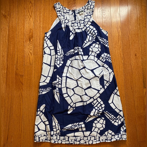 J. Crew Dresses & Skirts - J Crew Navy Blue White Beach Turtle Halter Neck Dress Sz 4